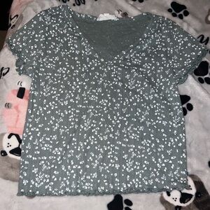 Sage green t shirt with white floral print